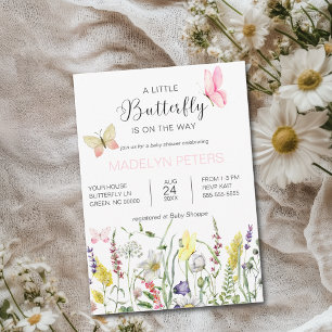 Invitation Un petit Baby shower Fleur sauvage papillon
