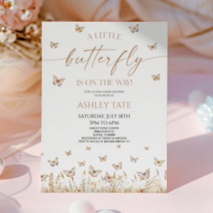 Invitation Un petit Baby shower Fleur sauvage papillon