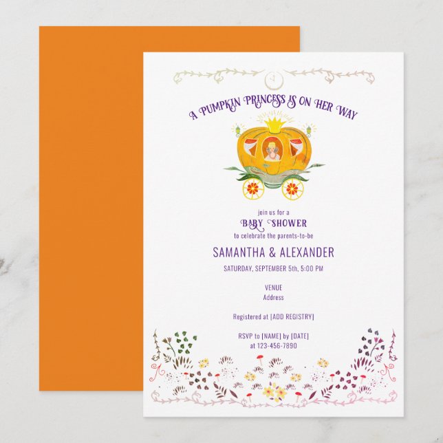 Invitation Un petit Baby shower Fleur sauvage Princesse Citro (Devant / Derrière)