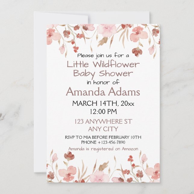 Invitation Un petit Baby shower Fleur sauvage rose (Devant)