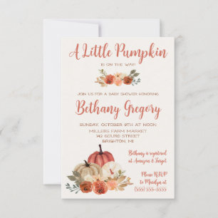 Invitation Un Petit Baby shower Floral Blush Citrouille