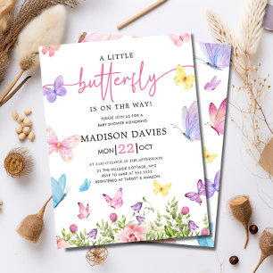 Invitation Un petit Baby shower floral d'aquarelle papillon