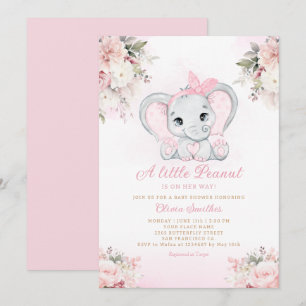 Invitation Un Petit Baby shower Floral Eléphant Fille Arachid