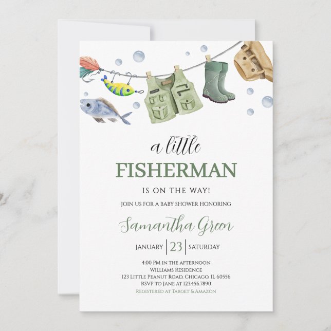 Invitation Un Petit Baby shower Pêcheur (Devant)
