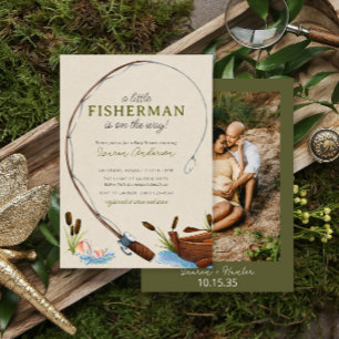 Invitation Un petit Baby shower photo Fisherman Watercolor