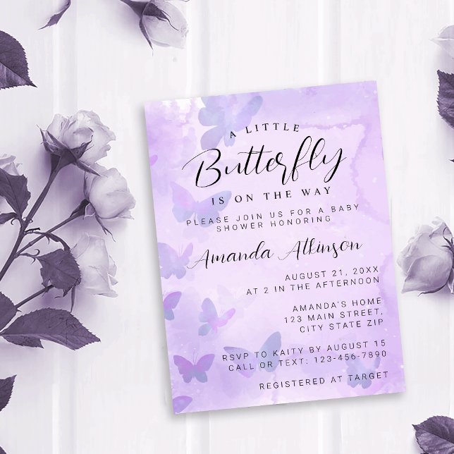 Invitation Un petit Baby shower pourpre à papillon (Créateur téléchargé)
