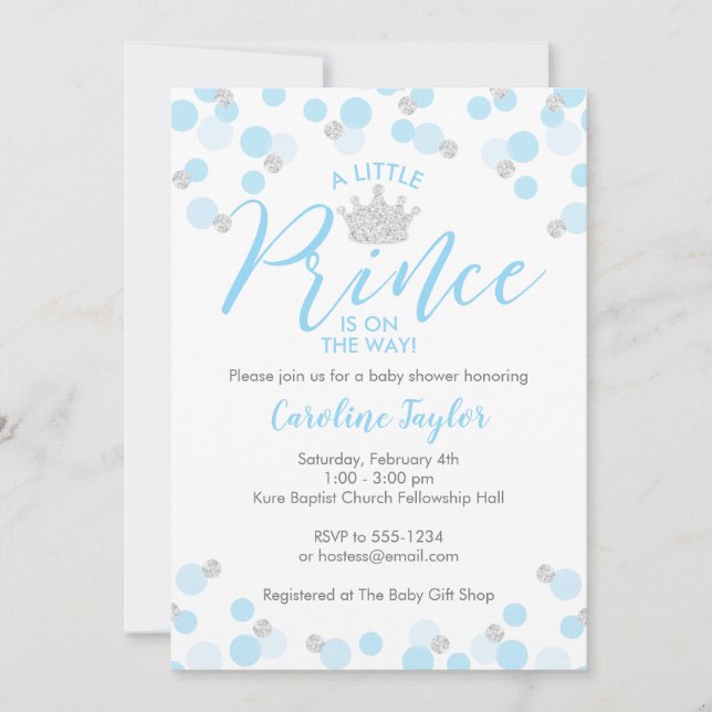 Invitation Un petit Baby shower Prince Parties scintillant bl (Devant)