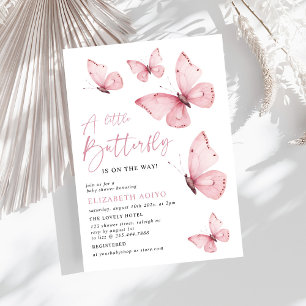 Invitation Un petit Baby shower rose papillon