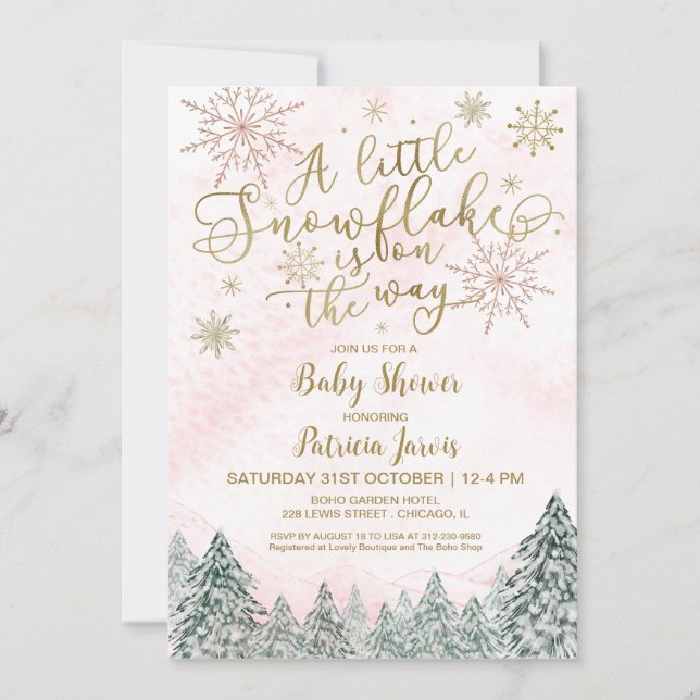 Invitation Un petit Baby shower rose Snowflake (Devant)