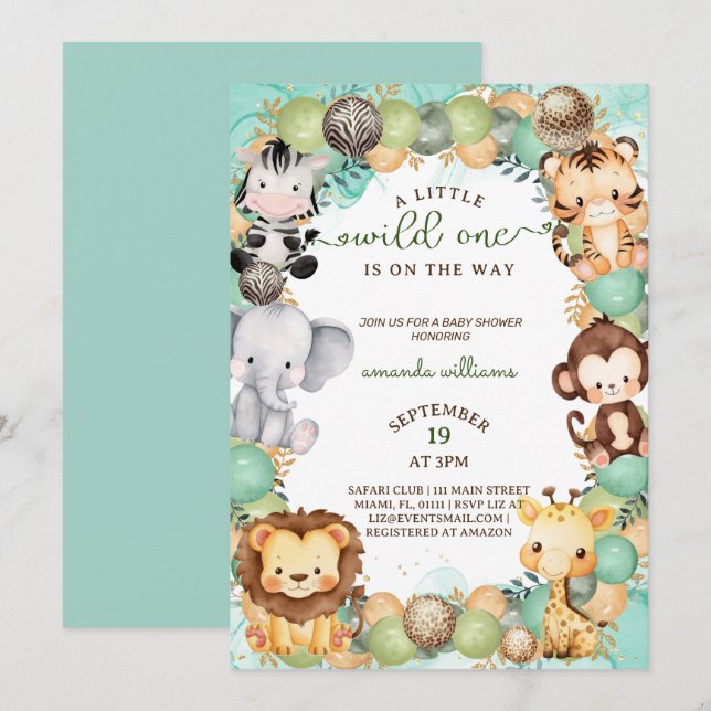 Invitation Un petit baby shower sauvage d'animaux safari (Devant / Derrière)