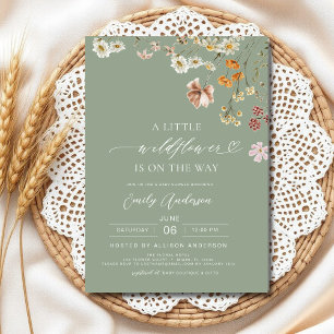 Invitation Un Petit Baby shower Vert Boho Sage Fleur sauvage