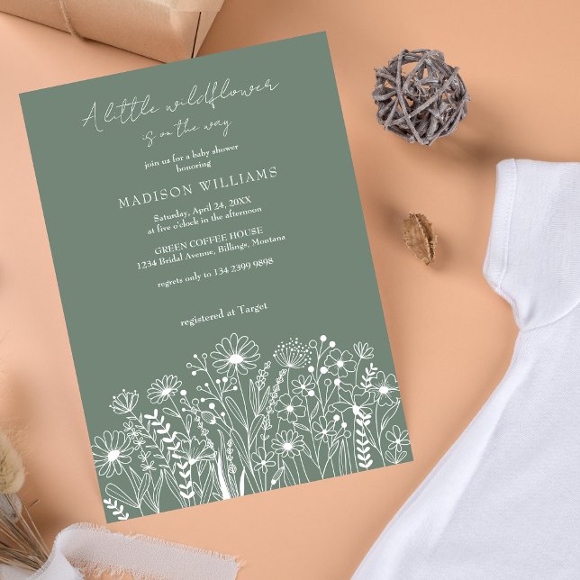 Invitation Un Petit Baby shower Vert Boho Sage Fleur sauvage (Créateur téléchargé)