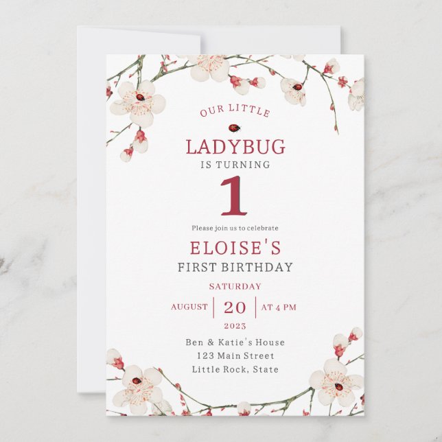 Invitation Un petit bébé de coccinelle premier anniversaire (Devant)