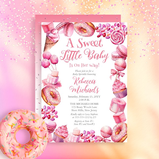 Invitation Un Petit Bébé Sucré Bonbon Frame Fille Bébé Saupou (A Sweet Little Baby Candy Frame Girl Baby Shower Invitation)