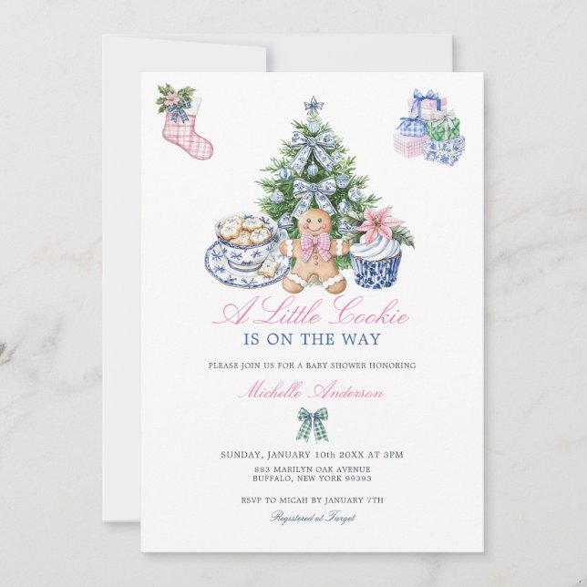 Invitation Un petit biscuit Noël Chinoiserie Baby shower (Devant)
