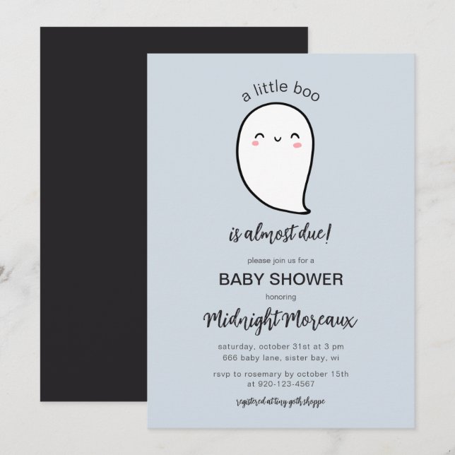 Invitation Un Petit Boite Est Presque Dû Halloween Baby showe (Devant / Derrière)