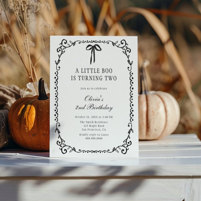 Invitation Un petit Boo Black Bow Halloween 2e anniversaire (Créateur téléchargé)
