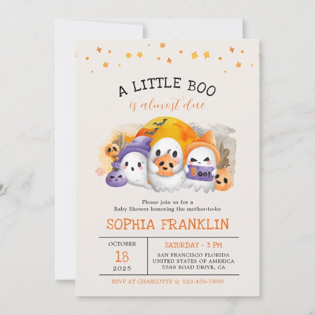 Invitation Un Petit Boo Halloween Baby shower Fantôme mignon (Devant)