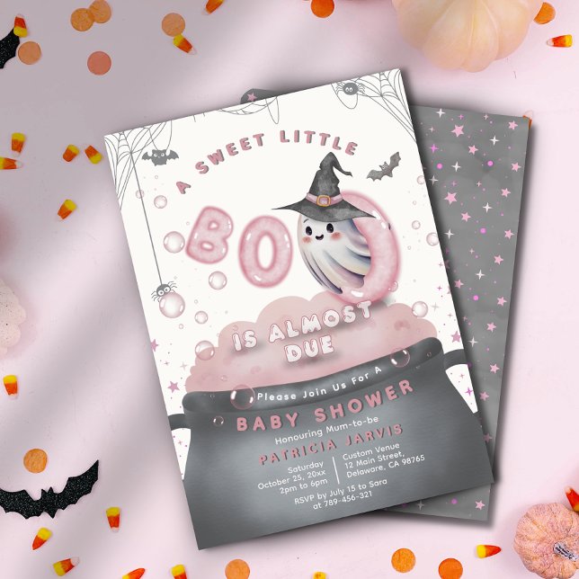 Invitation Un Petit Boo Sucré Est Presque En Baby shower Rose (A Sweet Little Boo Is Almost Due Pink Baby Shower Invitation)