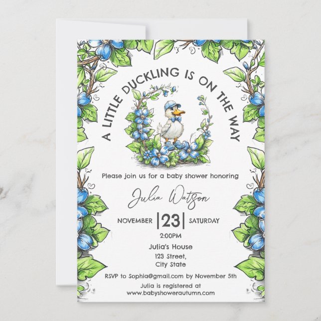 Invitation Un petit canard est sur le chemin Baby Boy Shower (Devant)