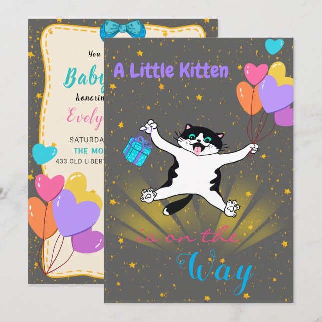 Invitation Un petit chaton sur le chemin Baby shower (Devant / Derrière)