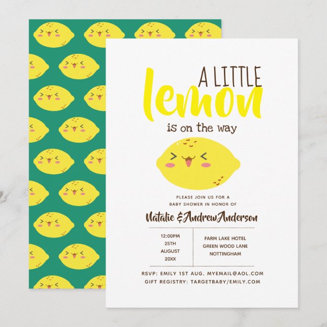 Invitation Un Petit Citron Sur Le Chemin Baby shower Jaune Fr (Devant / Derrière)