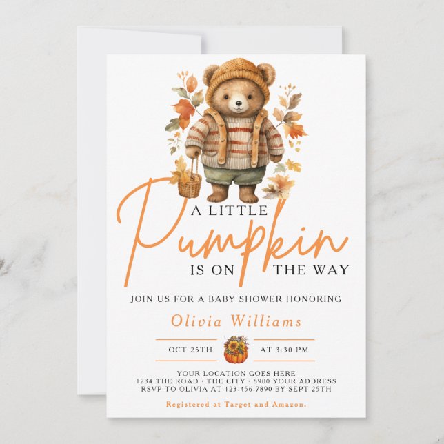 Invitation Un Petit Citrouille Automne Automne CUIR Baby show (Devant)