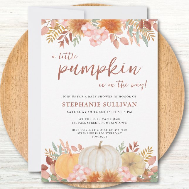 Invitation Un Petit Citrouille Automne Baby shower Floral Aut (Créateur téléchargé)