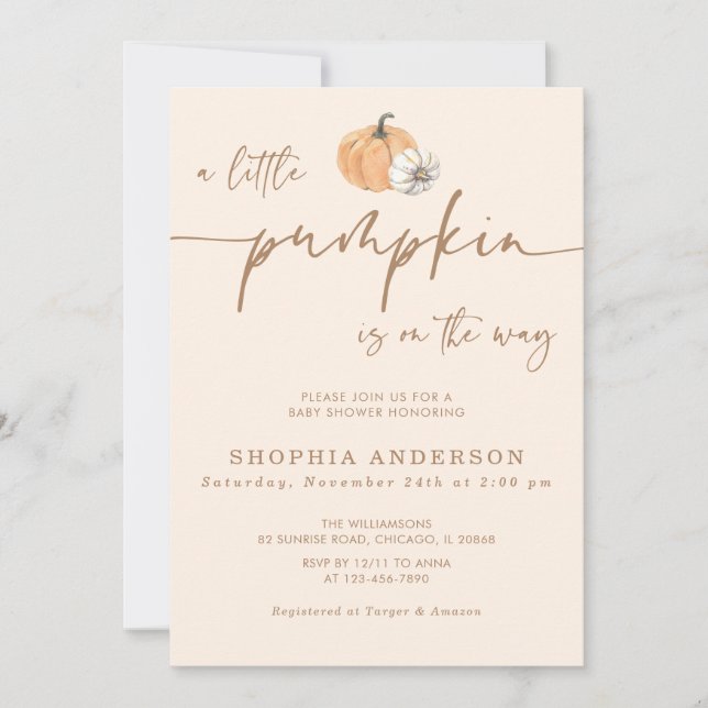 Invitation Un petit Citrouille Automne Baby shower neutre de  (Devant)