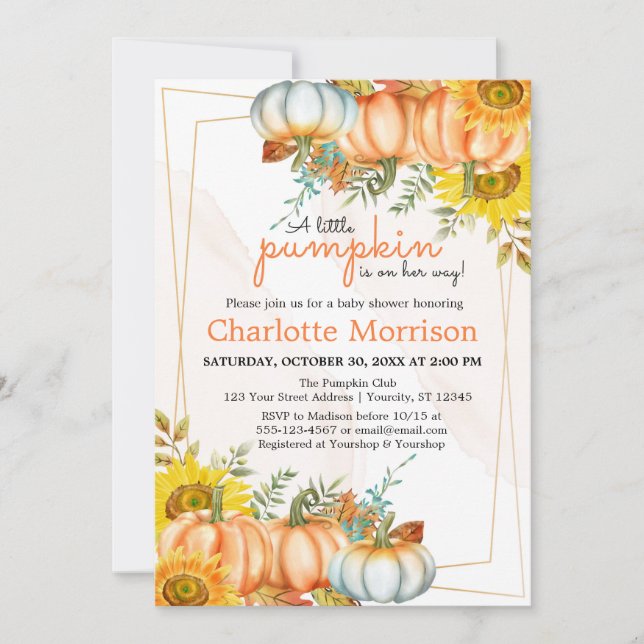 Invitation Un Petit Citrouille Automne Tombe Baby shower Flor (Devant)
