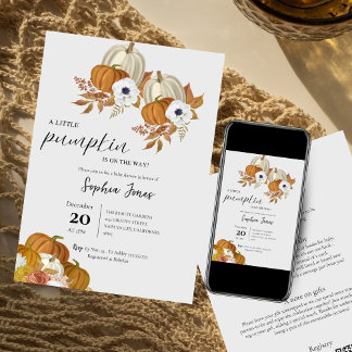 Invitation Un Petit Citrouille | Baby shower floral aquarelle
