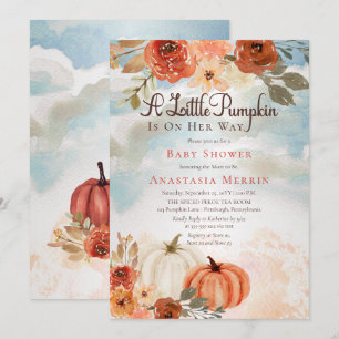 Invitation Un Petit Citrouille   Baby shower floral de automn