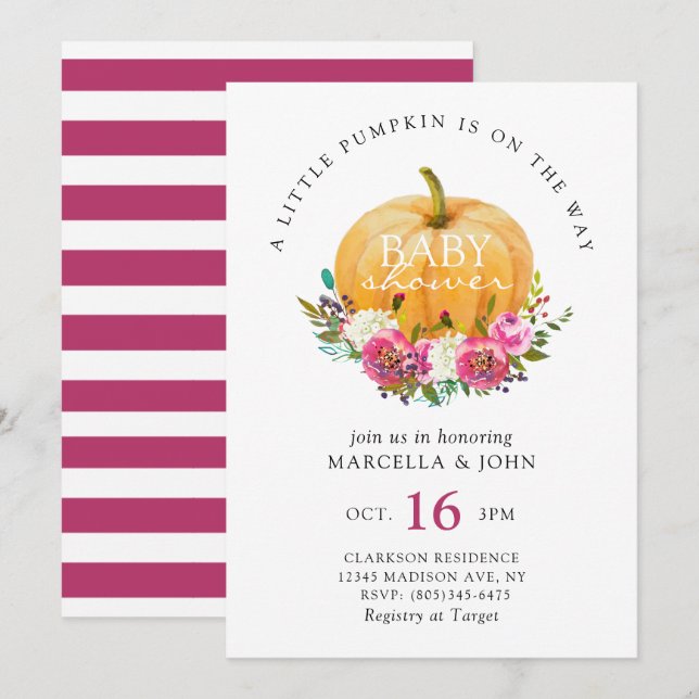 Invitation Un Petit Citrouille est en route Baby shower (Devant / Derrière)