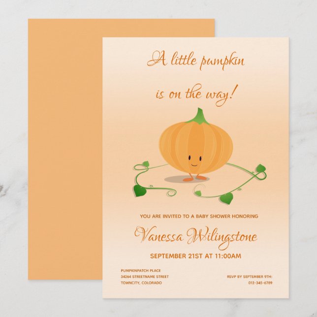 Invitation Un petit Citrouille est en route pour le Baby show (Devant / Derrière)