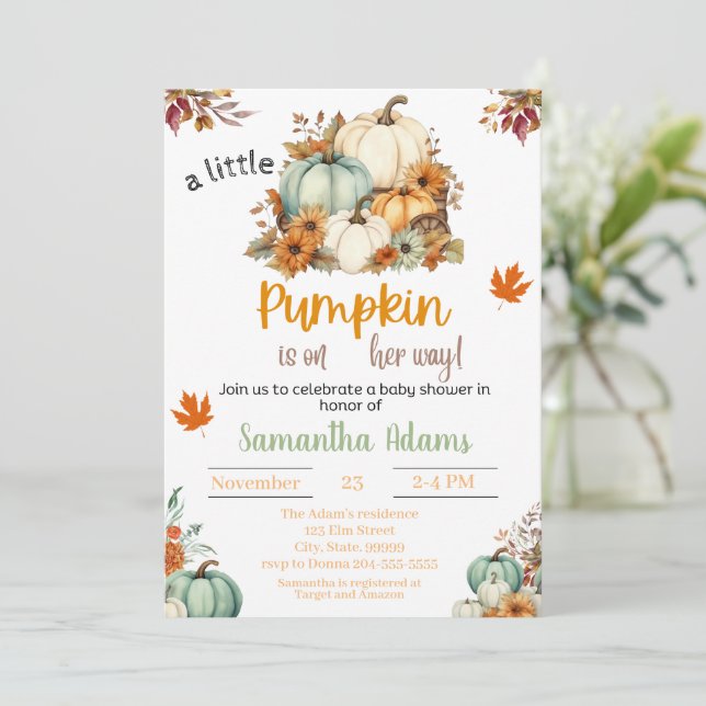 Invitation Un petit Citrouille est sur son chemin Baby shower (Debout devant)