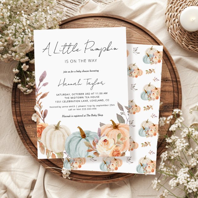 Invitation Un petit Citrouille se trouve sur le Baby shower W (a little pumpkin is on the way baby shower invitations)