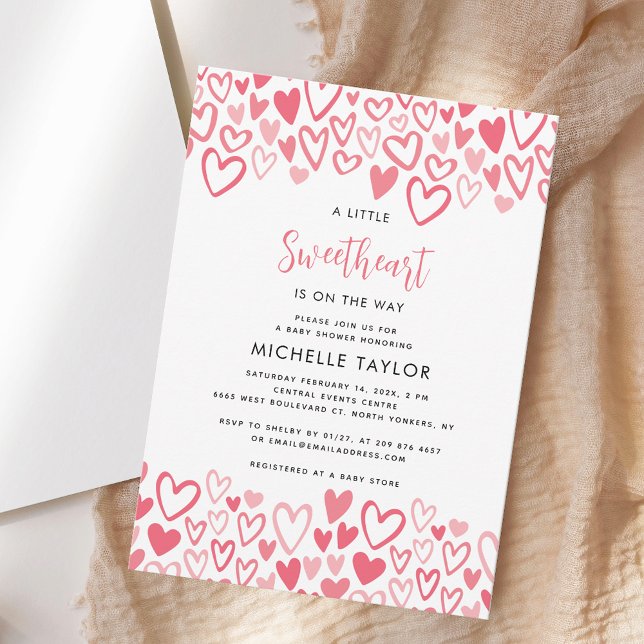 Invitation Un Petit Coeur Rose Un Petit Coeur Chéri Baby show (Little Sweetheart Pink Hearts Valentines Girl Baby Shower Invitation)