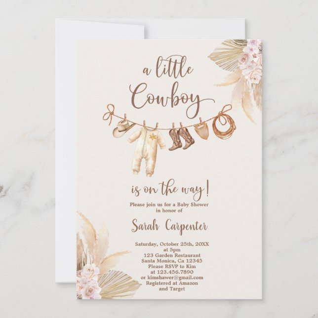 Invitation Un petit cow-boy est en chemin Baby shower Boy (Devant)