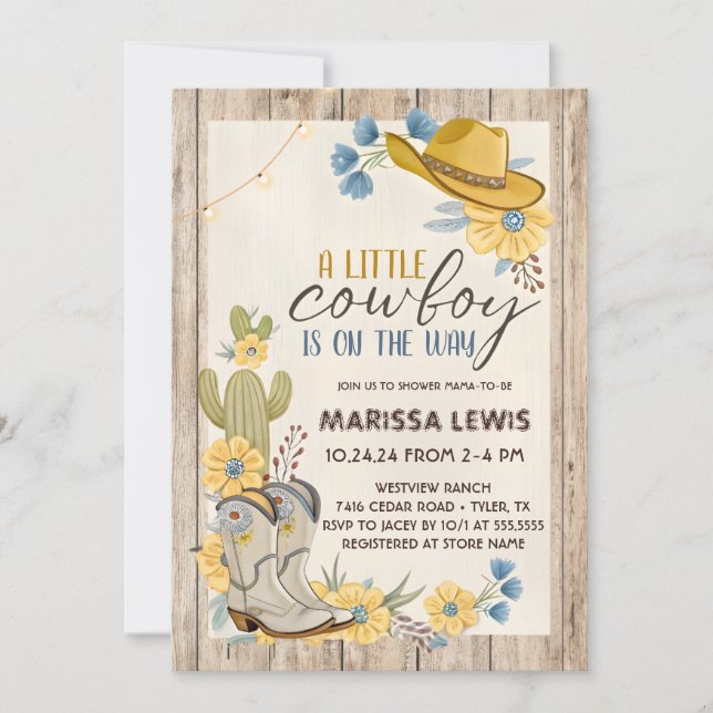 Invitation Un Petit Cow-boy Est En Chemin Bleu Yellow Western (Devant)