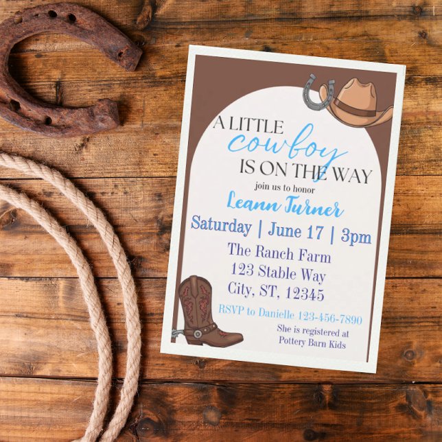 Invitation Un petit cow-boy est sur le chemin du baby shower (Créateur téléchargé)