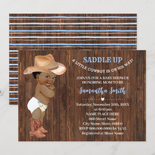 Invitation Un petit cowboy AA sur son chemin Baby shower bleu