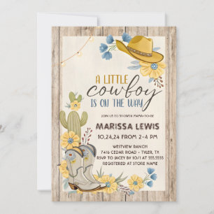Invitation Un Petit Cowboy Est En Route Bleu Jaune Western