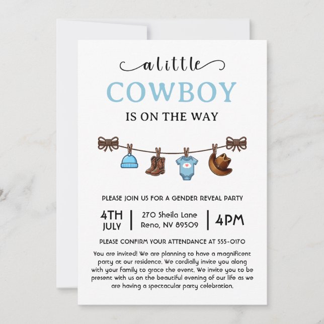 Invitation Un petit cowboy est sur le chemin du Baby shower o (Devant)