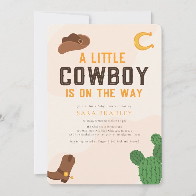 Invitation Un petit cowboy est sur le chemin du Baby shower o (Devant)
