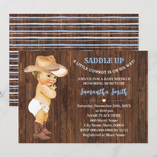 Invitation Un petit cowboy sur son chemin Baby shower bleu