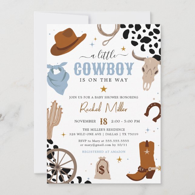 Invitation Un petit cowboy Western Wild West Baby Boy Douche (Devant)