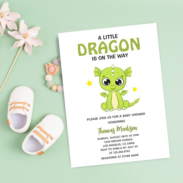 Invitation Un Petit Dragon Mignonne Vert Baby Boy Douche (Créateur téléchargé)