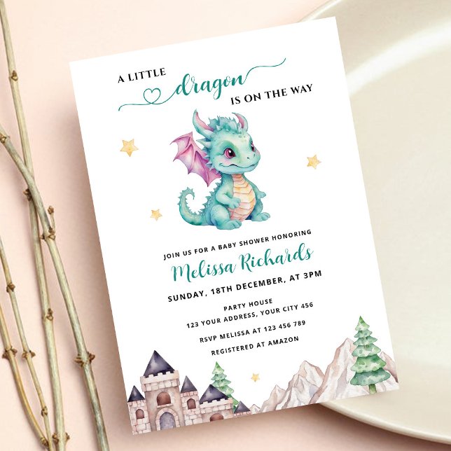 Invitation Un petit dragon se trouve sur le Baby shower Way (Créateur téléchargé)
