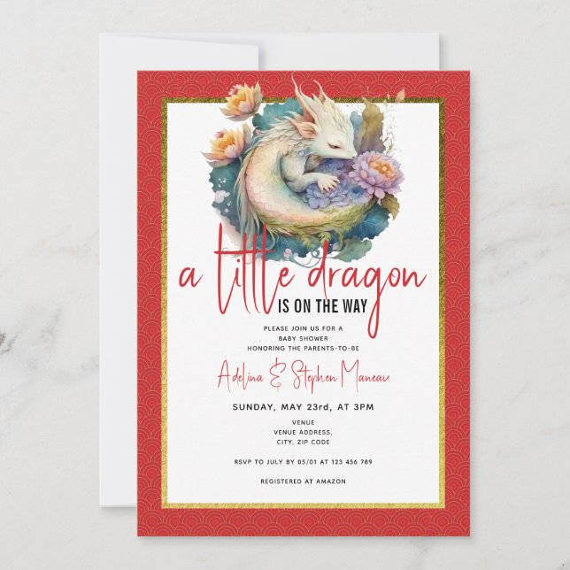 Invitation Un Petit Dragon Se Trouve Sur Le Chemin Du Baby sh (Devant)