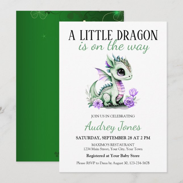 Invitation Un Petit Dragon Se Trouve Sur Le Chemin Du Baby sh (Devant / Derrière)